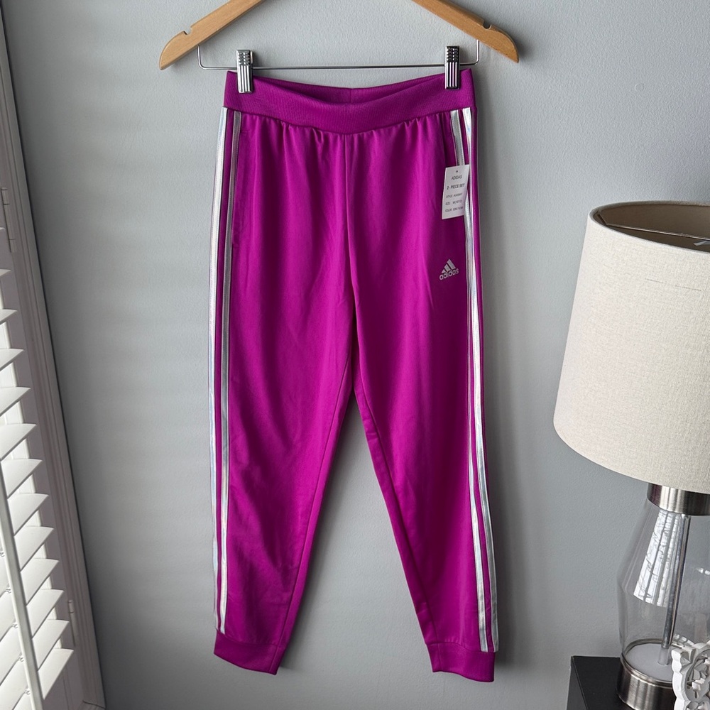 Adidas NWT Girls Fuschia Pink and Silver Jogger Sweatpants